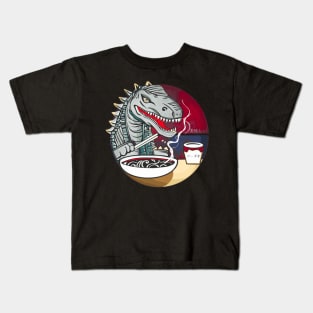 Ramen noodles loving dinosaur Kids T-Shirt